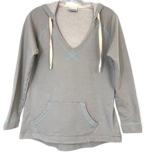 Columbia Sportswear PFG gray hoodie teal trim v-neck pouch pocket Medium‌‌‌‌